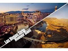 Hoover Dam and the Las Vegas Strip at sunset